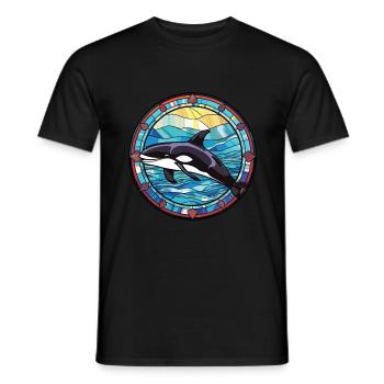 Orca Colorful Watercolor Animal Pet Illustration - Men's T-Shirt - black - Front - AI Model Male 178 light (178cm)