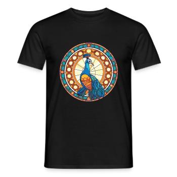 Pfauenbunte Aquarell-Tierillustration - Männer T-Shirt - Schwarz - Vorne - AI Model Male 178 light (178cm)