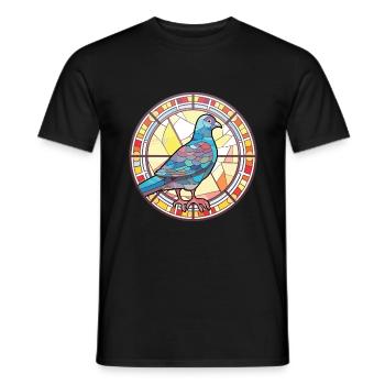 Pigeon Colorful Watercolor Animal Pet Illustration - Men's T-Shirt - black - Front - AI Model Male 178 light (178cm)