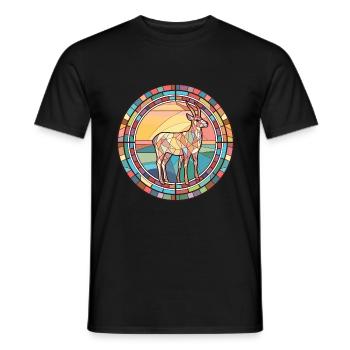 Saiga Colorful Watercolor Animal Pet Illustration - Men's T-Shirt - black - Front - AI Model Male 178 light (178cm)