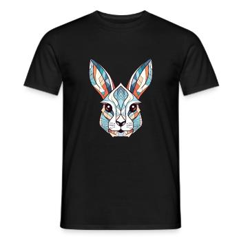 White Rabbit Colorful Watercolor Animal Cartoon - Men's T-Shirt - black - Front - AI Model Male 178 light (178cm)