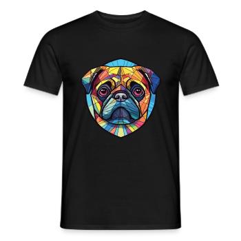 Mops Hund Bunte Aquarell Tier Illustration - Männer T-Shirt - Schwarz - Vorne - AI Model Male 178 light (178cm)