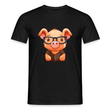Schwein mit Brille Cartoon Kawaii Illustration - Männer T-Shirt - Schwarz - Vorne - AI Model Male 178 light (178cm)