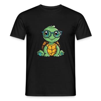 Schildkröte mit Brille Karikatur Kawaii Illustration - Männer T-Shirt - Schwarz - Vorne - AI Model Male 178 light (178cm)