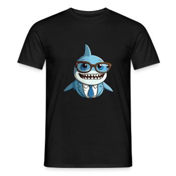 Hai trägt Brille Karikatur Kawaii Illustration - Männer T-Shirt - Schwarz - Vorne - AI Model Male 178 light (178cm)
