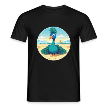 Pfauenkarikatur Yoga Strand Sommer Illustration - Männer T-Shirt - Schwarz - Vorne - AI Model Male 178 light (178cm)