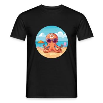 Octopus Cartoon Yoga Beach Summer Illustration - Men's T-Shirt - black - Front - AI Model Male 178 light (178cm)