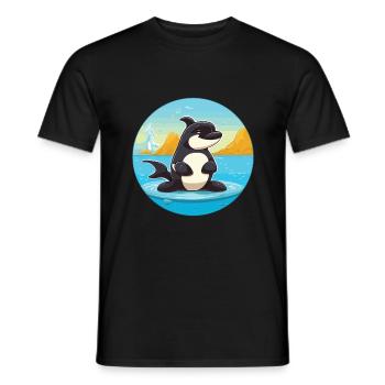 Orca-Karikatur-Yoga-Strand-Sommer-Illustration - Männer T-Shirt - Schwarz - Vorne - AI Model Male 178 light (178cm)