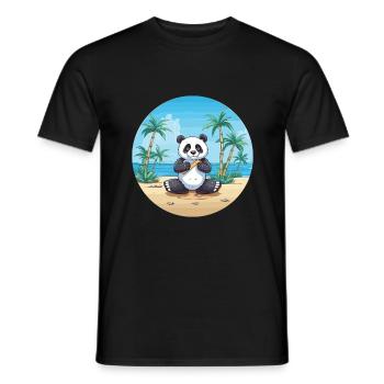 Panda-Karikatur-Yoga-Strand-Sommer-Illustration - Männer T-Shirt - Schwarz - Vorne - AI Model Male 178 light (178cm)