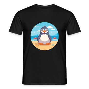 Penguin Cartoon Yoga Beach Summer Illustration - Men's T-Shirt - black - Front - AI Model Male 178 light (178cm)