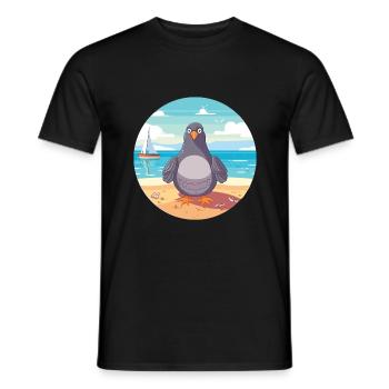 Pigeon Cartoon Yoga Beach Summer Illustration - Men's T-Shirt - black - Front - AI Model Male 178 light (178cm)