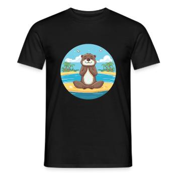 Otter Cartoon Yoga Beach Summer Illustration - T-shirt homme - noir - Devant - AI Model Male 178 light (178cm)