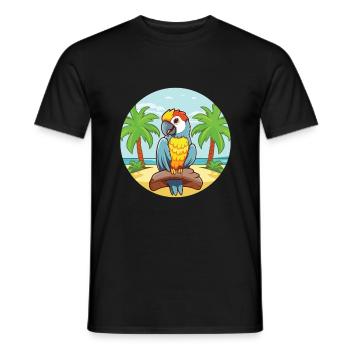 Parrot Cartoon Yoga Beach Summer Illustration - Men's T-Shirt - black - Front - AI Model Male 178 light (178cm)
