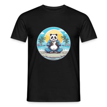 Panda-Karikatur-Yoga-Strand-Sommer-Illustration - Männer T-Shirt - Schwarz - Vorne - AI Model Male 178 light (178cm)