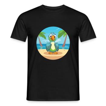 Papageien-Karikatur-Yoga-Strand-Sommer-Illustration - Männer T-Shirt - Schwarz - Vorne - AI Model Male 178 light (178cm)