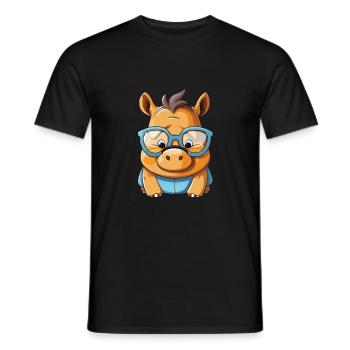 Nashorn trägt Brille Karikatur Kawaii Illustration - Männer T-Shirt - Schwarz - Vorne - AI Model Male 178 light (178cm)