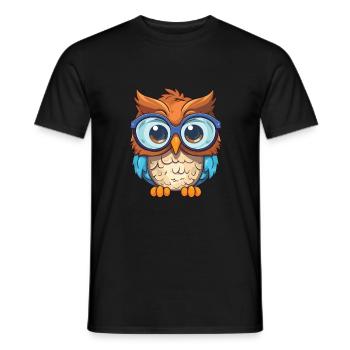 Hibou portant des lunettes Dessin animé Kawaii Illustration - T-shirt homme - noir - Devant - AI Model Male 178 light (178cm)
