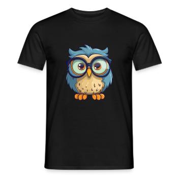 Hibou portant des lunettes Dessin animé Kawaii Illustration - T-shirt homme - noir - Devant - AI Model Male 178 light (178cm)