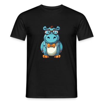Hippopotamus Cartoon Kawaii Colorful Illustration - Men's T-Shirt - black - Front - AI Model Male 178 light (178cm)