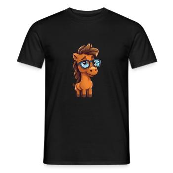 Pferd trägt Brille Cartoon Kawaii Illustration - Männer T-Shirt - Schwarz - Vorne - AI Model Male 178 light (178cm)
