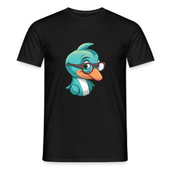 Dolphin With Glasses Cartoon Kawaii Illustration - Men's T-Shirt - black - Front - AI Model Male 178 light (178cm)