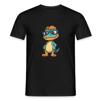 Dinosaur With Glasses Cartoon Kawaii Illustration - Men's T-Shirt - black - Front - AI Model Male 178 light (178cm)
