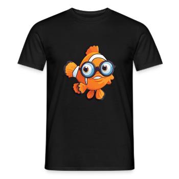 Clownfish With Glasses Cartoon Kawaii Illustration - Men's T-Shirt - black - Front - AI Model Male 178 light (178cm)