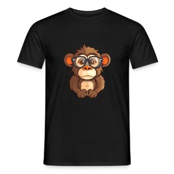 Babouin portant des lunettes Dessin animé Kawaii Illustration - T-shirt homme - noir - Devant - AI Model Male 178 light (178cm)