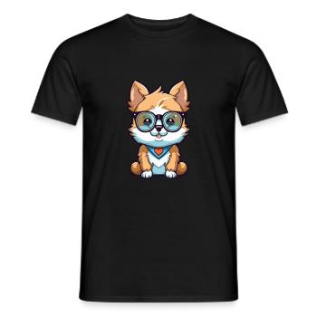 chien portant des lunettes dessin animé Kawaii Illustration - T-shirt homme - noir - Devant - AI Model Male 178 light (178cm)