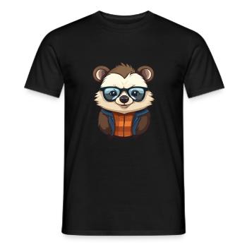 blaireau portant des lunettes dessin animé kawaii illustration - T-shirt homme - noir - Devant - AI Model Male 178 light (178cm)