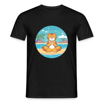 Tiger Cartoon Yoga Strand Sommer Illustration - Männer T-Shirt - Schwarz - Vorne - AI Model Male 178 light (178cm)