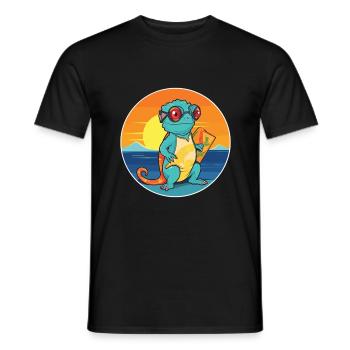 Chamäleon Lustige Karikatur Kawaii Strand Illustration - Männer T-Shirt - Schwarz - Vorne - AI Model Male 178 light (178cm)