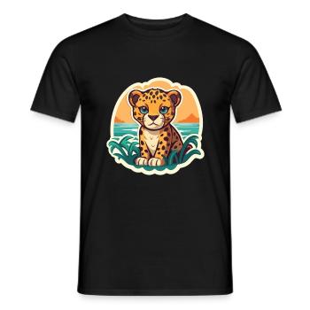 Jaguar Lustige Karikatur Kawaii Strand Illustration - Männer T-Shirt - Schwarz - Vorne - AI Model Male 178 light (178cm)