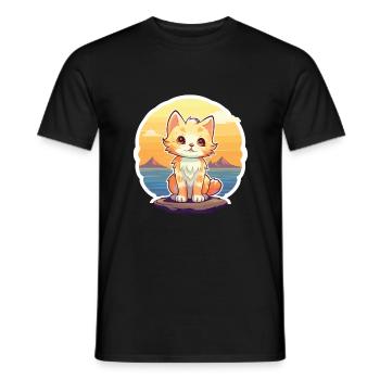 Kätzchen lustige Karikatur Kawaii Strand Illustration - Männer T-Shirt - Schwarz - Vorne - AI Model Male 178 light (178cm)