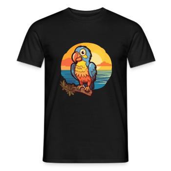 Papagei Lustige Karikatur Kawaii Strand Illustration - Männer T-Shirt - Schwarz - Vorne - AI Model Male 178 light (178cm)