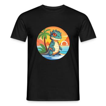 Iguana Funny Cartoon Kawaii Beach Illustration - Men's T-Shirt - black - Front - AI Model Male 178 light (178cm)