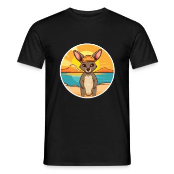 Kangaroo Funny Cartoon Kawaii Beach Illustration - Men's T-Shirt - black - Front - AI Model Male 178 light (178cm)