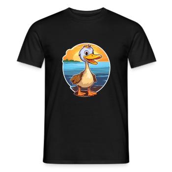 Goose Funny Cartoon Kawaii Beach Illustration - Men's T-Shirt - black - Front - AI Model Male 178 light (178cm)