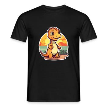 Dinosaur Funny Cartoon Kawaii Beach Illustration - Men's T-Shirt - black - Front - AI Model Male 178 light (178cm)