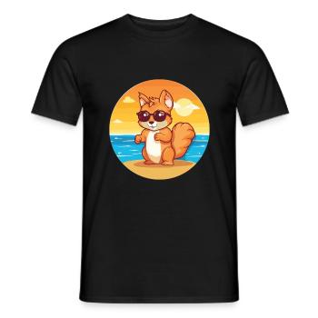Squirrel Funny Cartoon Kawaii Beach Illustration - Men's T-Shirt - black - Front - AI Model Male 178 light (178cm)