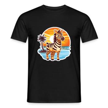 Zebra Funny Cartoon Kawaii Beach Illustration - Men's T-Shirt - black - Front - AI Model Male 178 light (178cm)