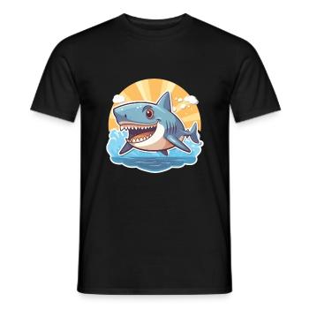 Requin drôle de dessin animé kawaii plage illustration - T-shirt homme - noir - Devant - AI Model Male 178 light (178cm)