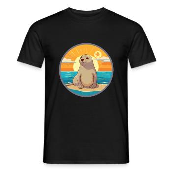 Sceau drôle de dessin animé kawaii plage illustration - T-shirt homme - noir - Devant - AI Model Male 178 light (178cm)