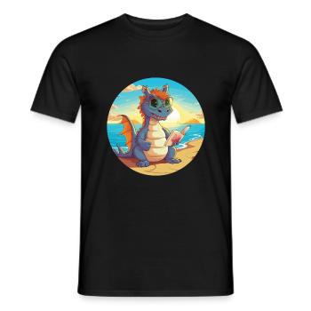 Drache Niedlich Lustige Karikatur Kawaii Buch Strand - Männer T-Shirt - Schwarz - Vorne - AI Model Male 178 light (178cm)