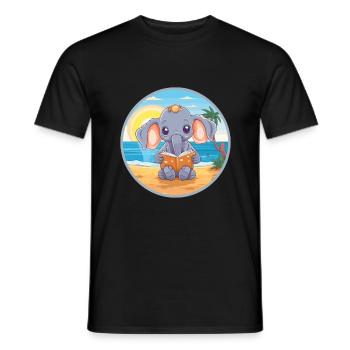 Elefant Niedlich Lustige Karikatur Kawaii Buch Strand - Männer T-Shirt - Schwarz - Vorne - AI Model Male 178 light (178cm)