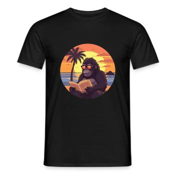 Gorilla Cute Funny Cartoon Kawaii Book Beach - Men's T-Shirt - black - Front - AI Model Male 178 light (178cm)