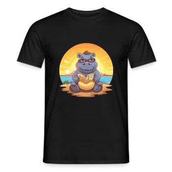 Nilpferd Niedliche Lustige Karikatur Kawaii Buch Strand - Männer T-Shirt - Schwarz - Vorne - AI Model Male 178 light (178cm)