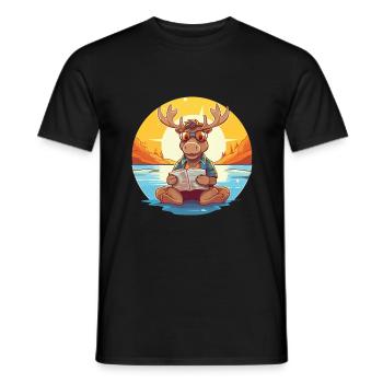 Elch Niedliche Lustige Karikatur Kawaii Buch Strand - Männer T-Shirt - Schwarz - Vorne - AI Model Male 178 light (178cm)