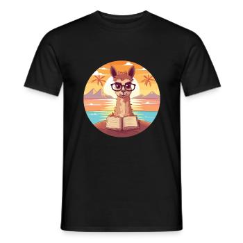 Llama Cute Funny Cartoon Kawaii Book Beach - Men's T-Shirt - black - Front - AI Model Male 178 light (178cm)
