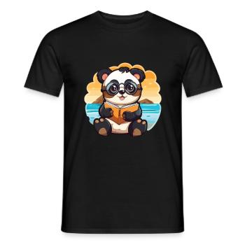 Panda Mignon Drôle Dessin Animé Kawaii Livre Plage - T-shirt homme - noir - Devant - AI Model Male 178 light (178cm)